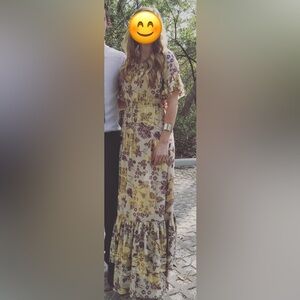 Diane Von Furstenberg Floral Maxi Dress in Cream and Brown